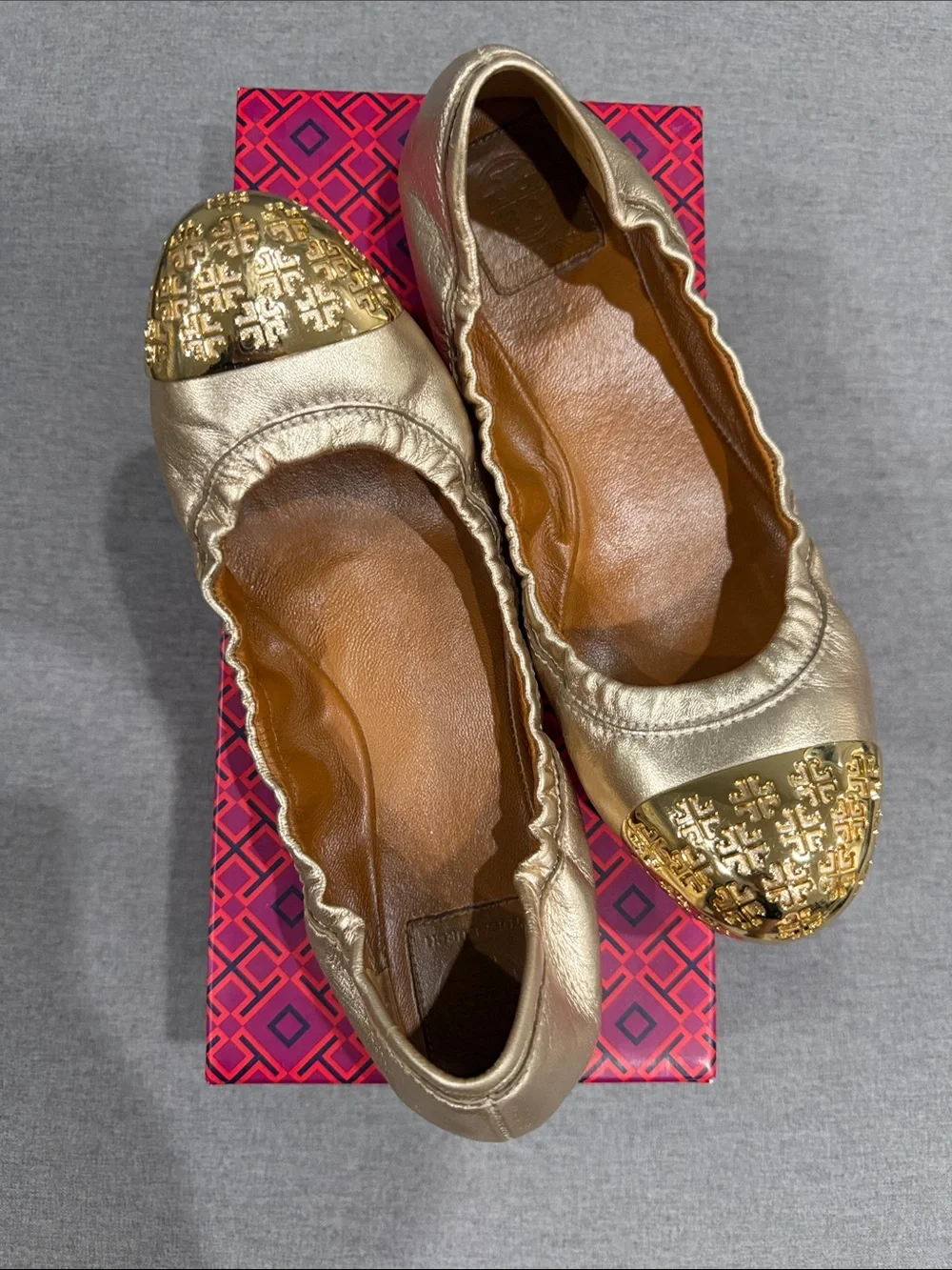Tory Burch Gold Metallic Ballet Flats with Embellished Toe